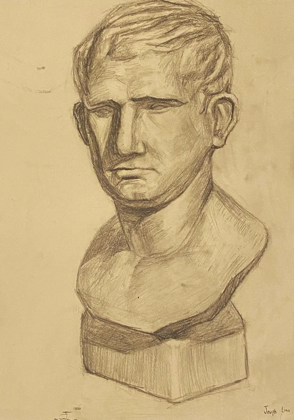 Graphite drawing of a classical male plaster bust