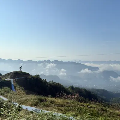Mountain view above a sea of clouds on a clear morning